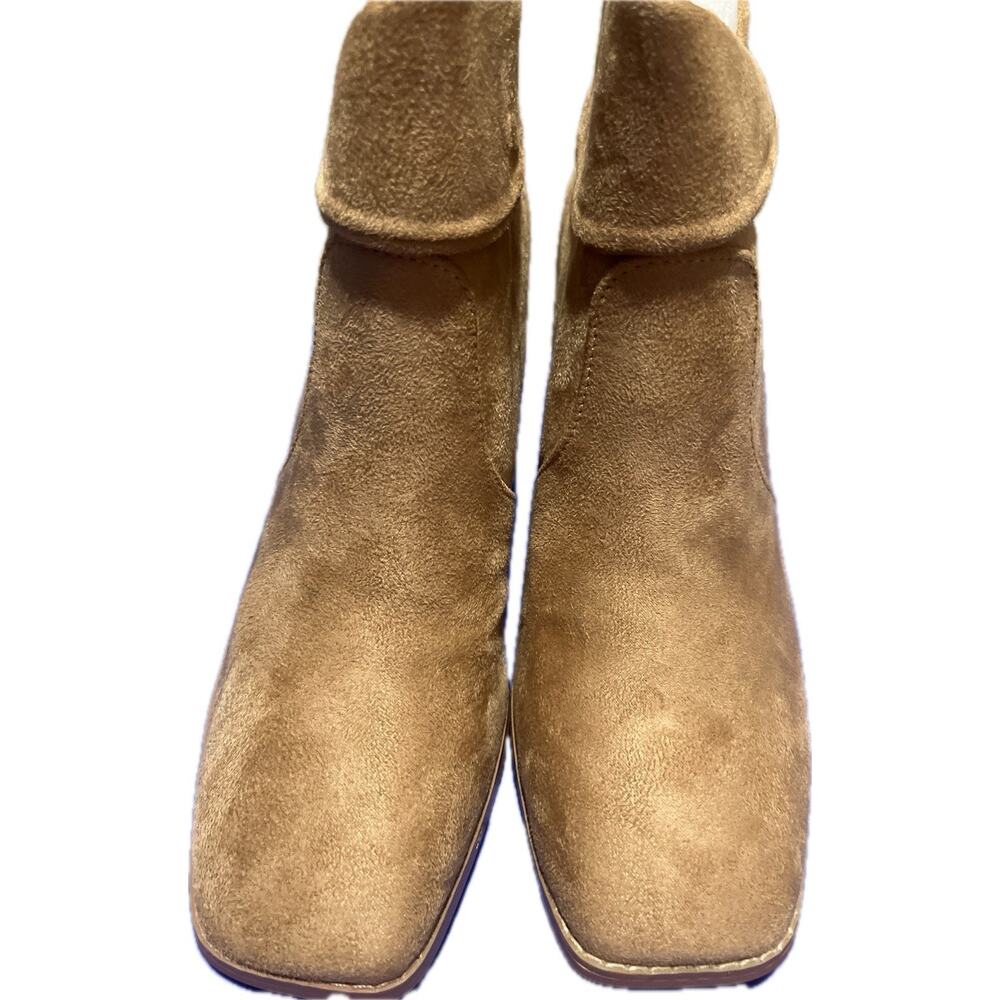 NEW Tan Faux Suede Fold-Over Block Heel Booties (Size 8.5)